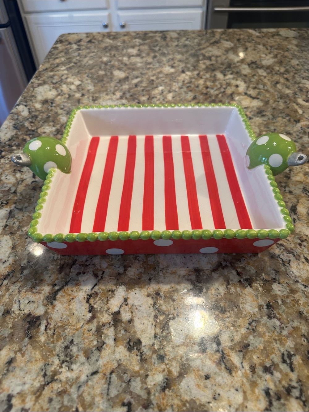Mud Pie Red and Green Striped Ceramic 8” x 8” Serving Dish
